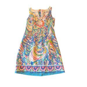 Lilly Pulitzer Colorful Sleeveless Dress Sz 0 100% Cotton Zip Close Embroidered